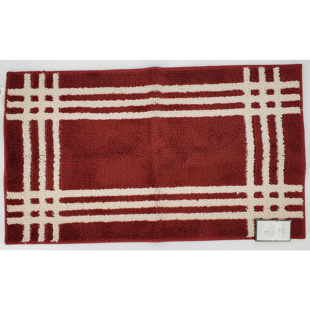 Threshold Set of 2 Easy Care Accent Rug 20x34 Red Cream Plaid Geometric‎ New